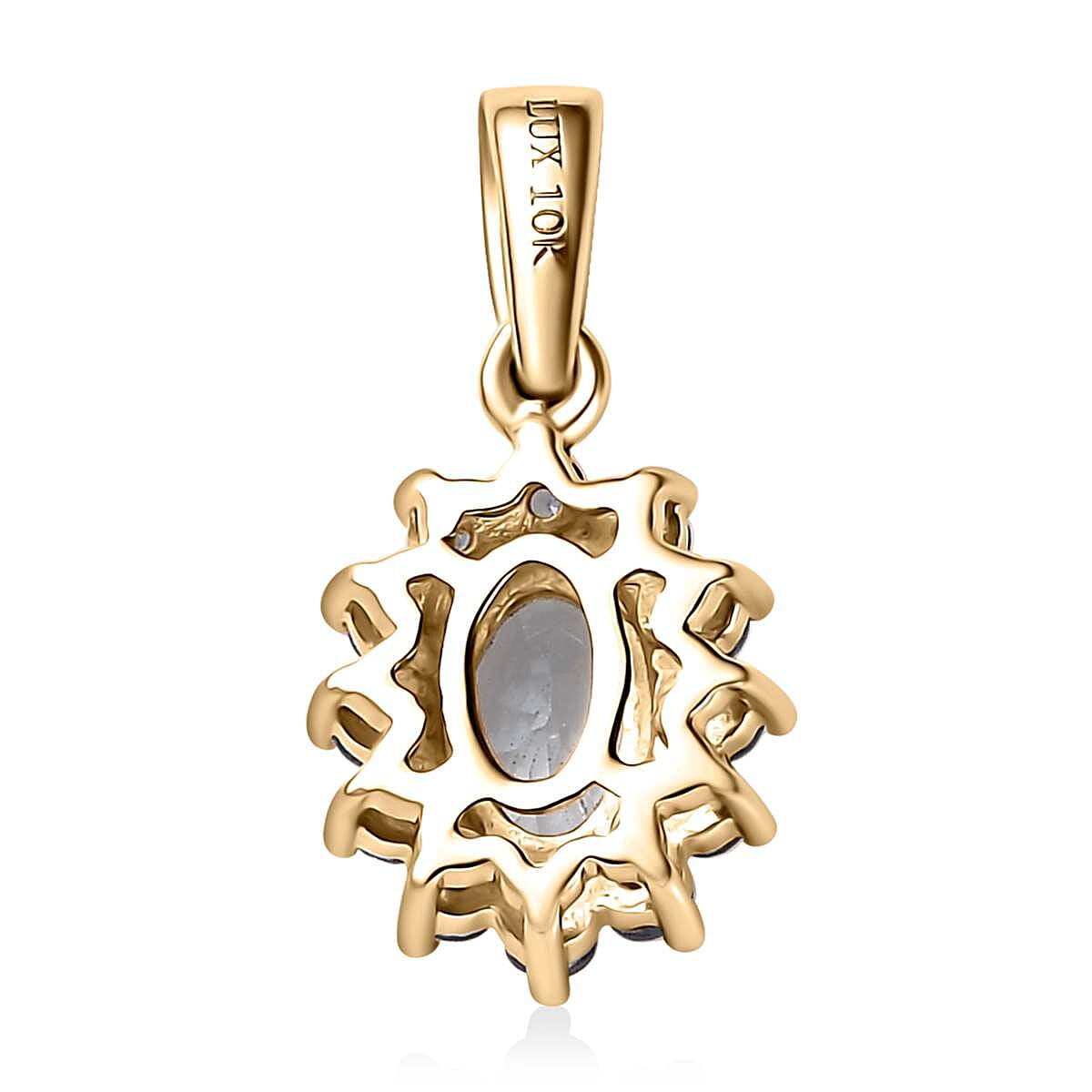 Luxoro 10K Yellow Gold AAA Santa Maria Aquamarine and Ceylon Blue Sapphire Sunburst Pendant 0.75 ctw