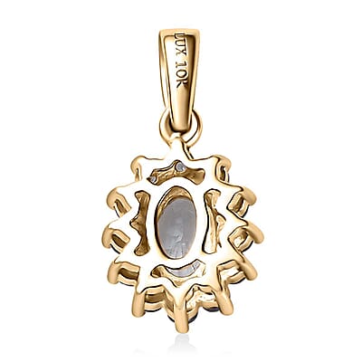 Luxoro 10K Yellow Gold AAA Santa Maria Aquamarine and Ceylon Blue Sapphire Sunburst Pendant 0.75 ctw