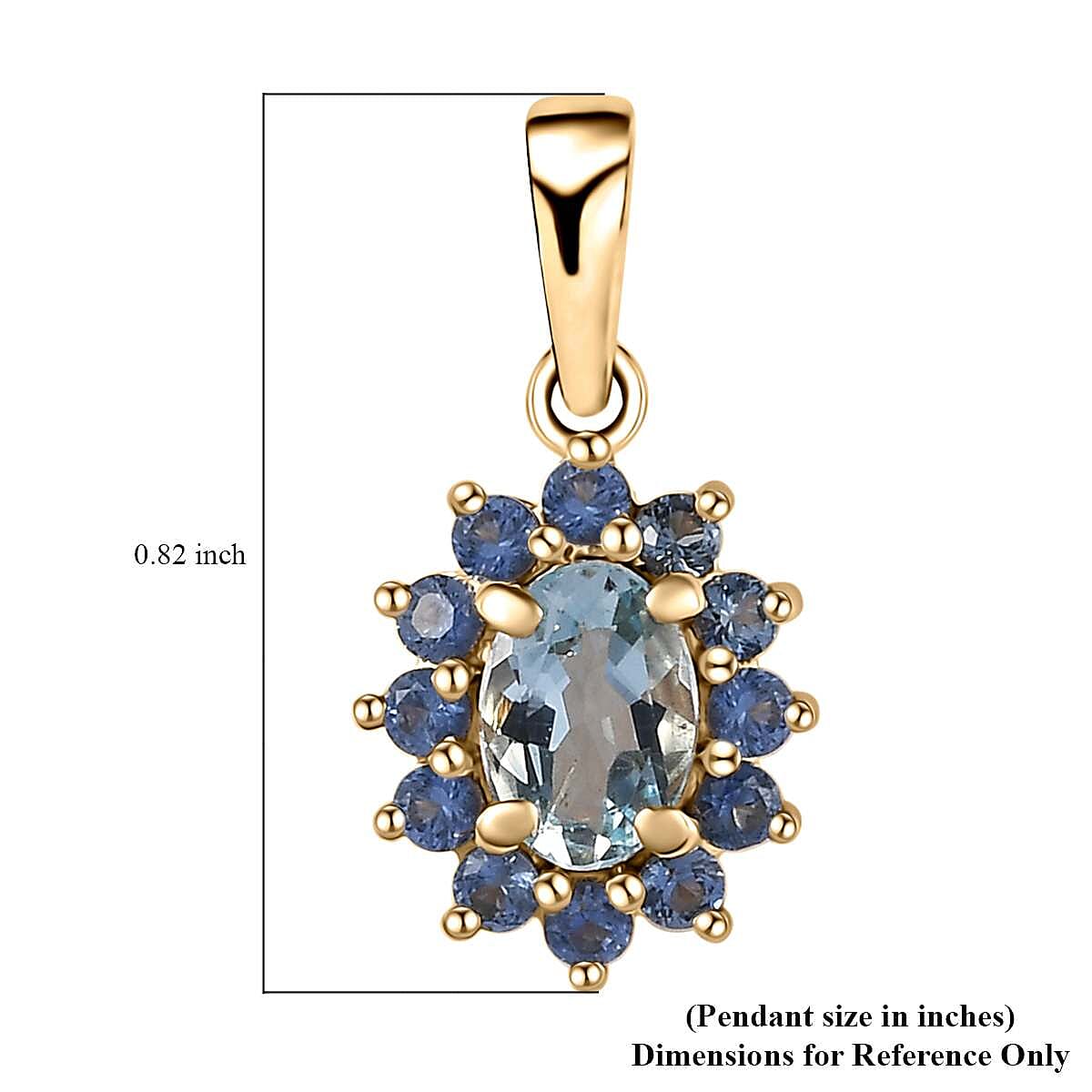 Luxoro 10K Yellow Gold AAA Santa Maria Aquamarine and Ceylon Blue Sapphire Sunburst Pendant 0.75 ctw