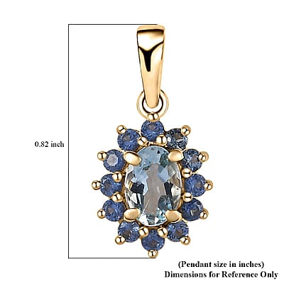 Luxoro 10K Yellow Gold AAA Santa Maria Aquamarine and Ceylon Blue Sapphire Sunburst Pendant 0.75 ctw