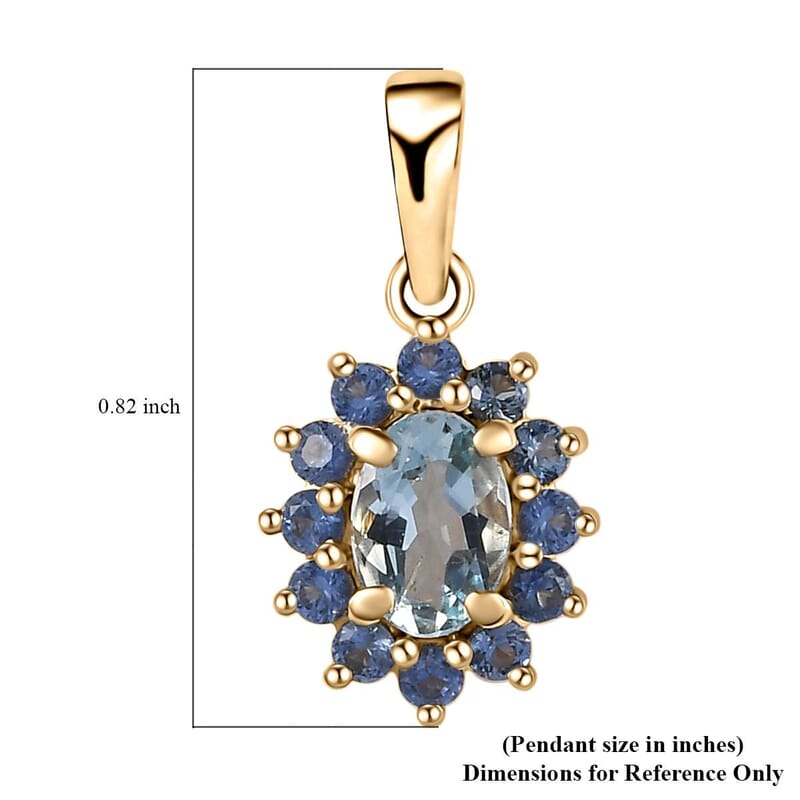 Luxoro 10K Yellow Gold AAA Santa Maria Aquamarine and Ceylon Blue Sapphire Sunburst Pendant 0.75 ctw