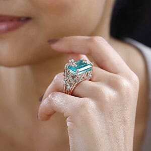Emeraldine Triplet Quartz and Multi Gemstone 18.79 ctw Fancy Ring in Vermeil RG Over Sterling Silver (Size 8)
