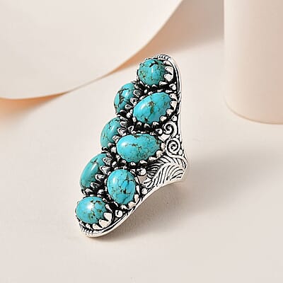 Artisan Crafted Sierra Nevada Turquoise Elongated Ring in Sterling Silver (Size 10.0) 16.85 ctw