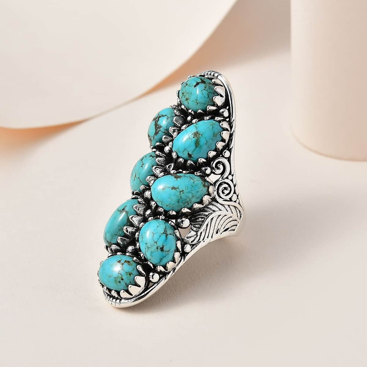 Artisan Crafted Sierra Nevada Turquoise Elongated Ring in Sterling Silver (Size 10.0) 16.85 ctw image number 1