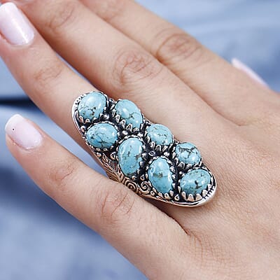 Artisan Crafted Sierra Nevada Turquoise Elongated Ring in Sterling Silver (Size 10.0) 16.85 ctw