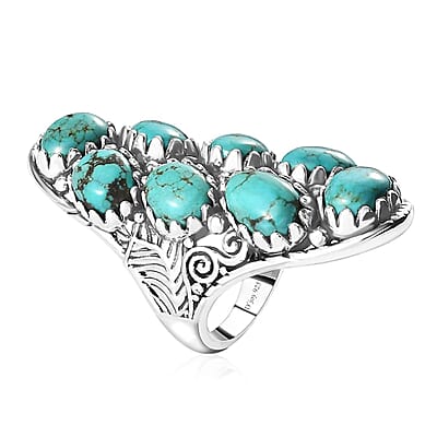 Artisan Crafted Sierra Nevada Turquoise Elongated Ring in Sterling Silver (Size 10.0) 16.85 ctw