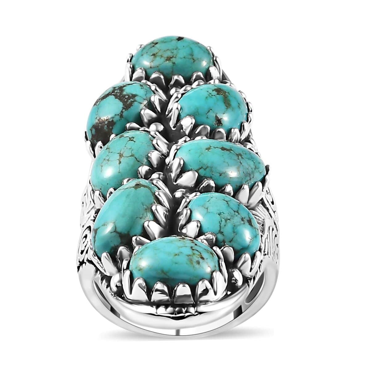 Artisan Crafted Sierra Nevada Turquoise 16.85 ctw Elongated Ring in Sterling Silver (Size 7.0) image number 0