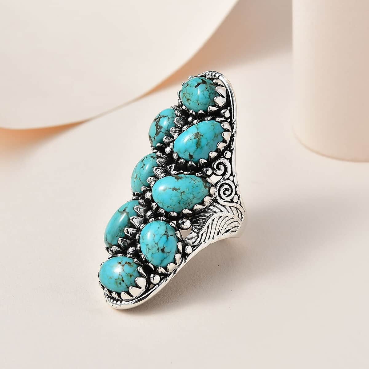 Artisan Crafted Sierra Nevada Turquoise 16.85 ctw Elongated Ring in Sterling Silver (Size 7.0) image number 1