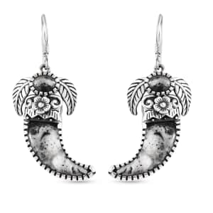 Artisan Crafted White Buffalo Bear Claw Earrings in Sterling Silver 23.25 ctw