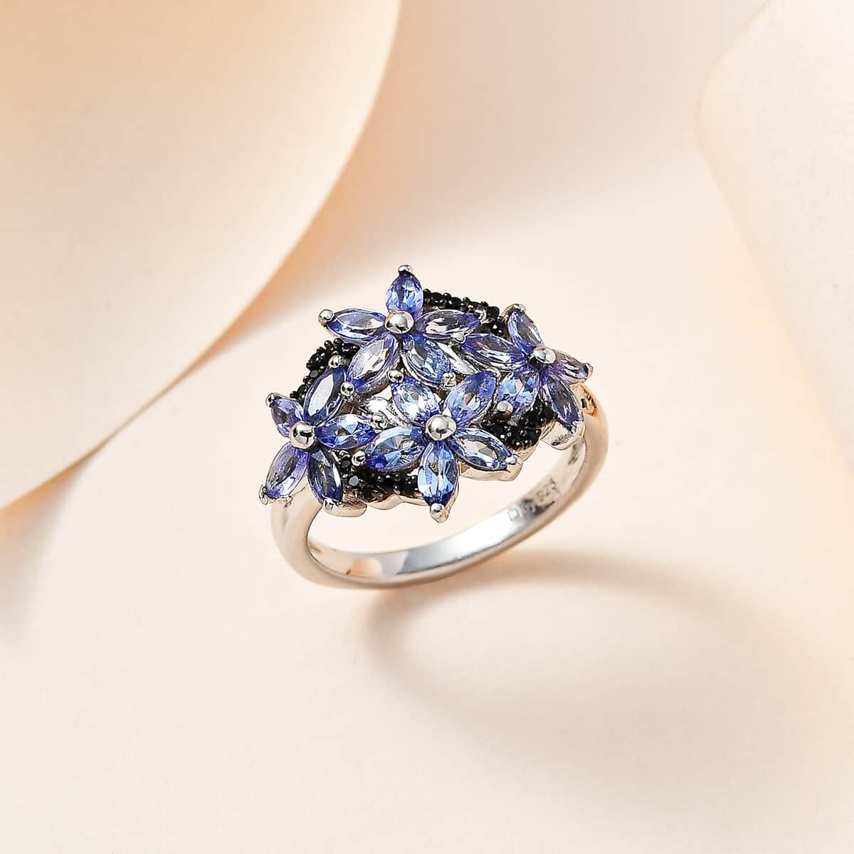 Tanzanite and Thai Black Spinel Ring in Platinum Over Sterling Silver (Size 10.0) 1.85 ctw image number 1