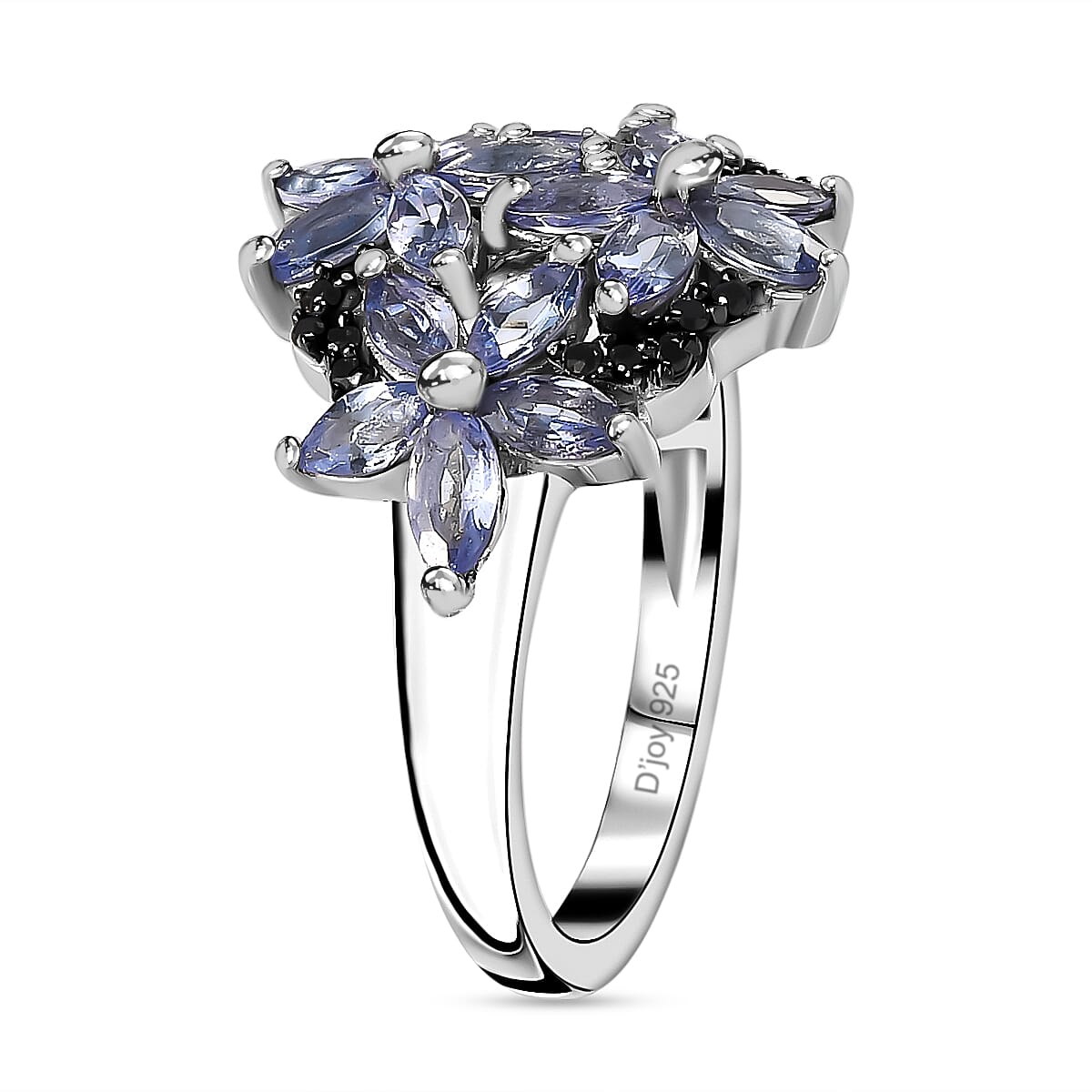 Tanzanite and Thai Black Spinel Floral Ring in Platinum Over Sterling Silver (Size 10.0) 1.85 ctw