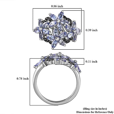 Tanzanite and Thai Black Spinel Floral Ring in Platinum Over Sterling Silver (Size 10.0) 1.85 ctw