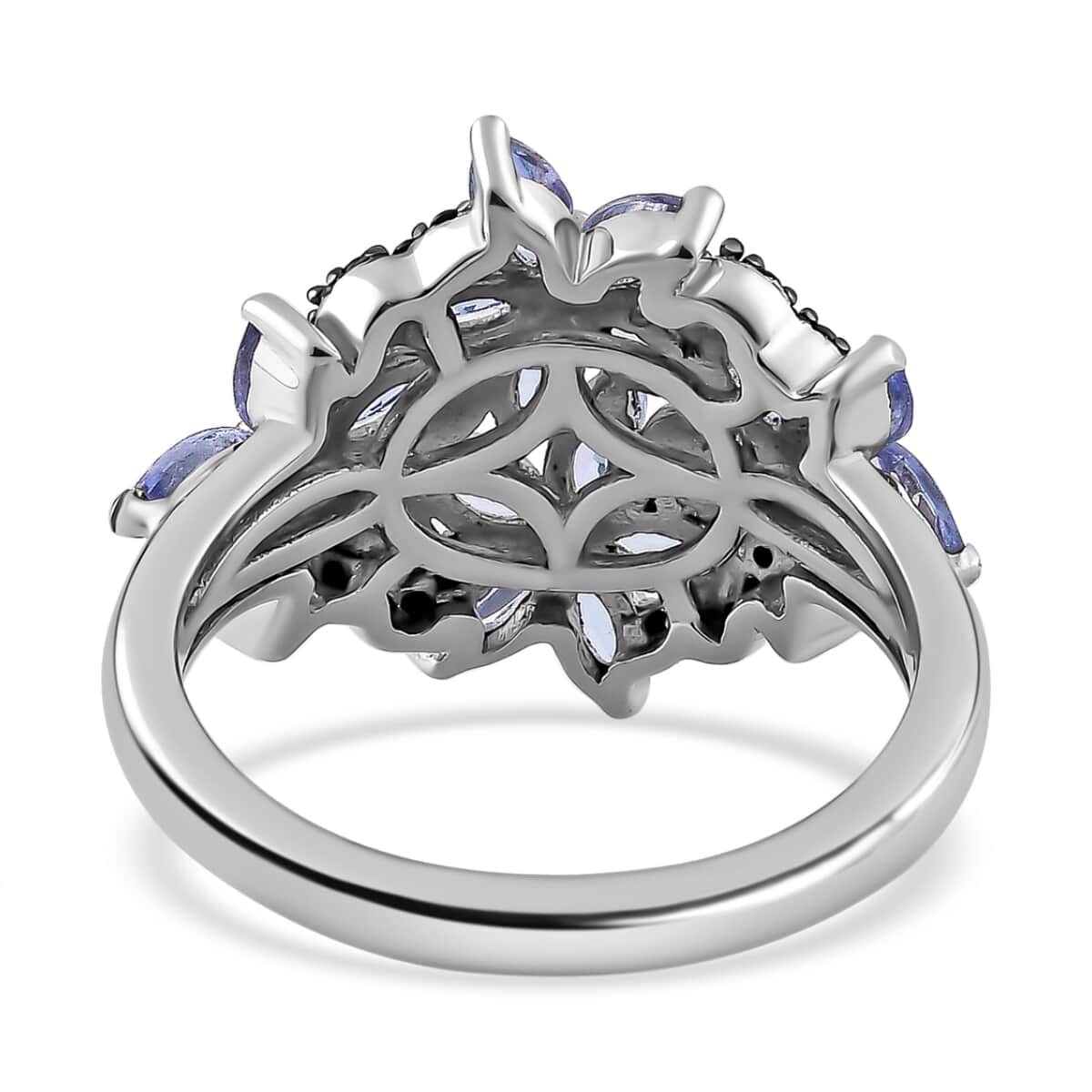 Tanzanite and Thai Black Spinel Floral Ring in Platinum Over Sterling Silver (Size 9.0) 1.85 ctw image number 4