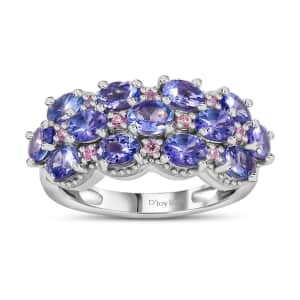 Tanzanite and Madagascar Pink Sapphire Ring in Platinum Over Sterling Silver (Size 10.0) 2.15 ctw