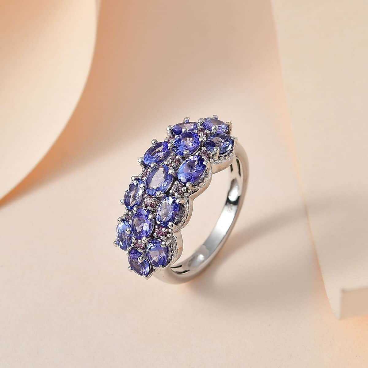 Tanzanite and Madagascar Pink Sapphire Ring in Platinum Over Sterling Silver (Size 10.0) 2.15 ctw image number 1