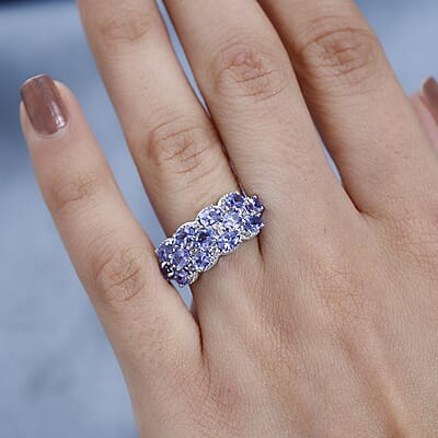 Tanzanite and Madagascar Pink Sapphire Ring in Platinum Over Sterling Silver (Size 10.0) 2.15 ctw