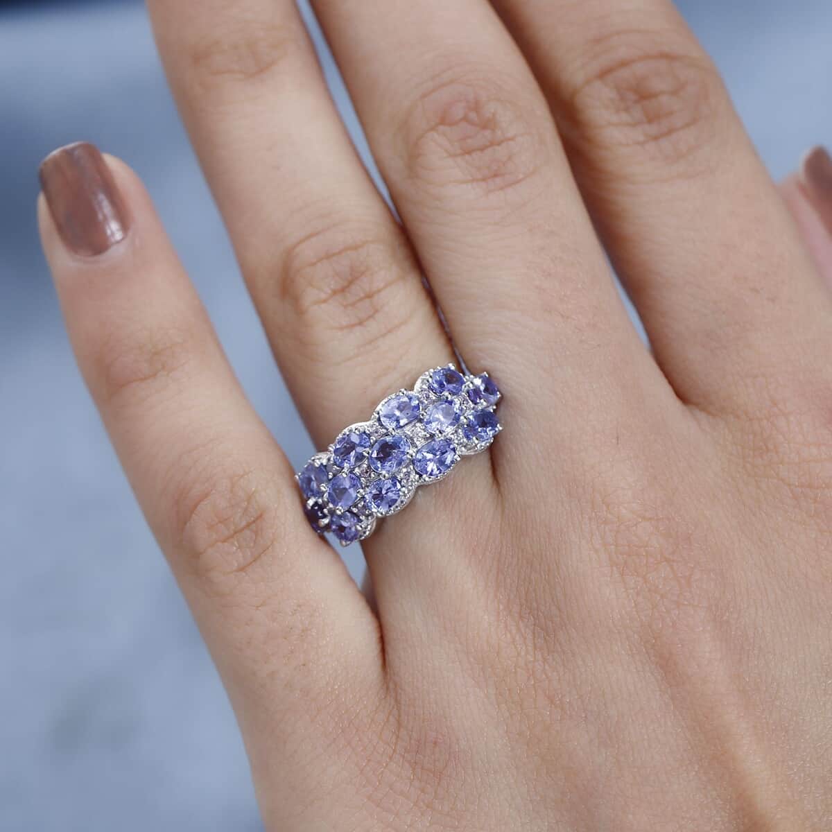 Tanzanite and Madagascar Pink Sapphire Ring in Platinum Over Sterling Silver (Size 10.0) 2.15 ctw image number 2