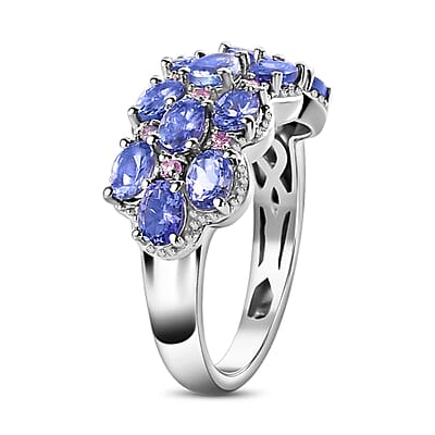 Tanzanite and Madagascar Pink Sapphire Ring in Platinum Over Sterling Silver (Size 10.0) 2.15 ctw