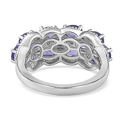 Tanzanite and Madagascar Pink Sapphire Ring in Platinum Over Sterling Silver (Size 10.0) 2.15 ctw