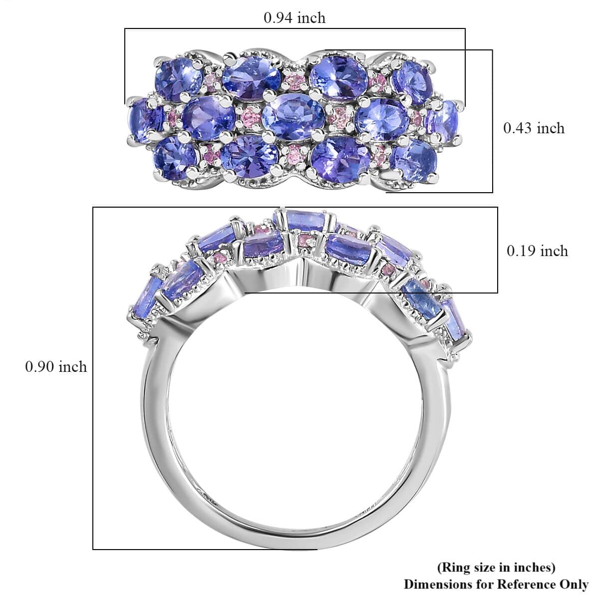 Tanzanite and Madagascar Pink Sapphire Ring in Platinum Over Sterling Silver (Size 10.0) 2.15 ctw image number 5