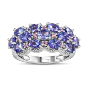 Tanzanite and Madagascar Pink Sapphire Ring in Platinum Over Sterling Silver (Size 5.0) 2.15 ctw