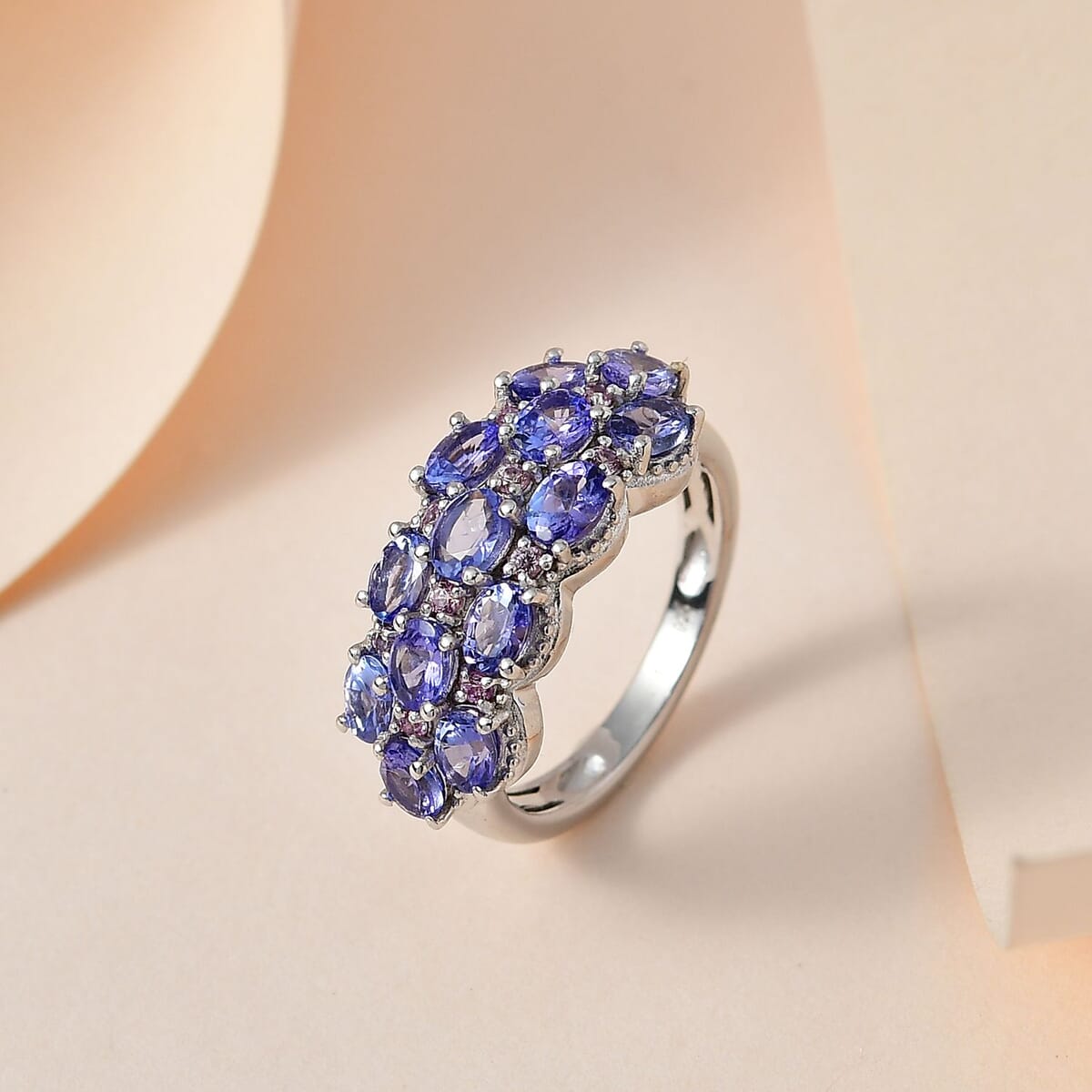 Tanzanite and Madagascar Pink Sapphire Ring in Platinum Over Sterling Silver (Size 8.0) 2.15 ctw image number 1