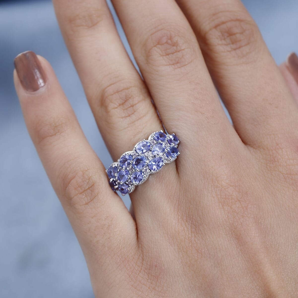 Tanzanite and Madagascar Pink Sapphire Ring in Platinum Over Sterling Silver (Size 8.0) 2.15 ctw image number 2