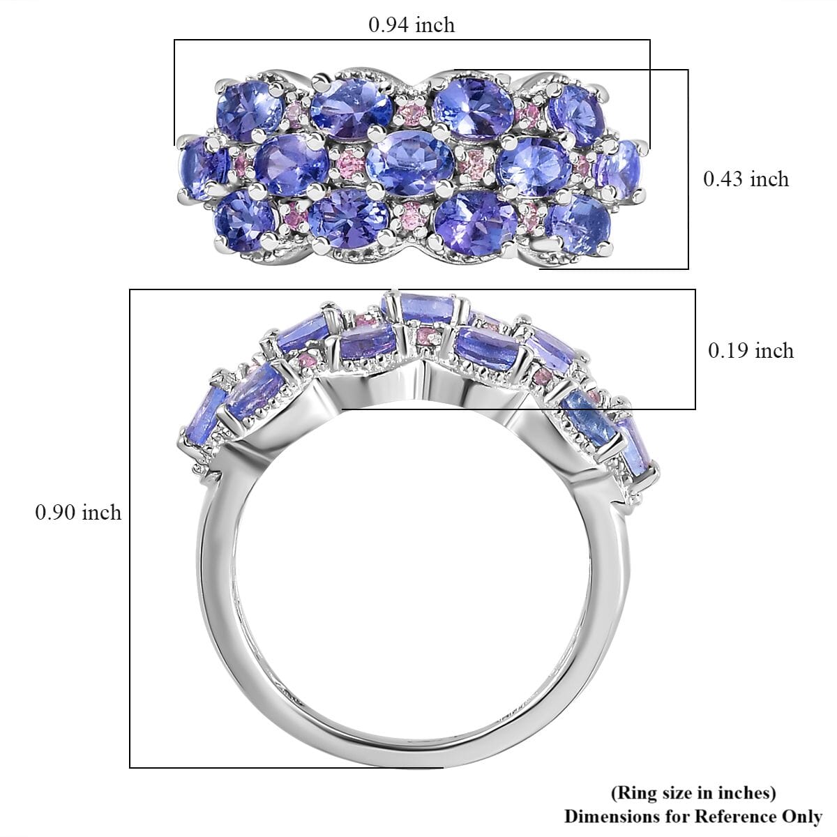 Tanzanite and Madagascar Pink Sapphire Ring in Platinum Over Sterling Silver (Size 8.0) 2.15 ctw image number 5