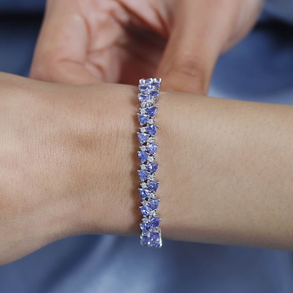 Tanzanite and Moissanite Bracelet in Platinum Over Sterling Silver (6.50 In) 10.60 ctw image number 2