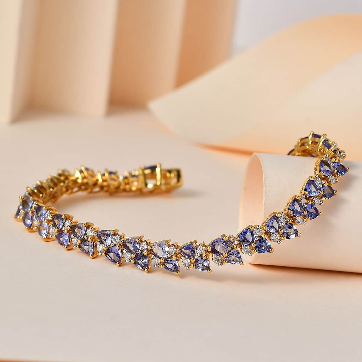 Tanzanite and Moissanite Bracelet in Vermeil Yellow Gold Over Sterling Silver (6.50 In) 10.10 ctw image number 1