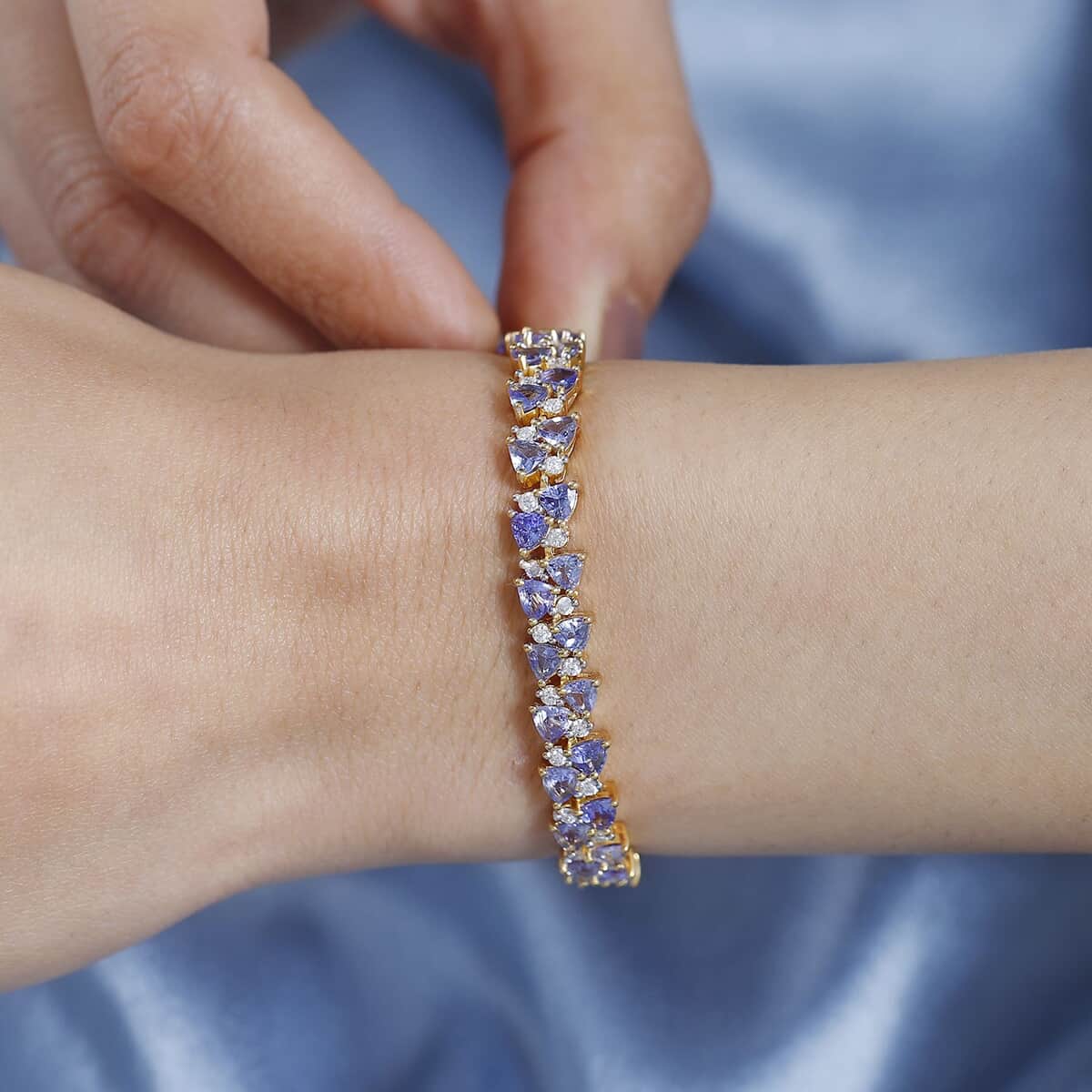 Tanzanite and Moissanite Bracelet in Vermeil Yellow Gold Over Sterling Silver (6.50 In) 10.10 ctw image number 2