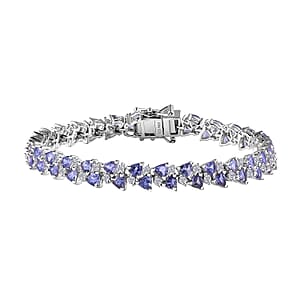 Tanzanite and Moissanite Bracelet in Platinum Over Sterling Silver (7.25 In) 11.50 ctw