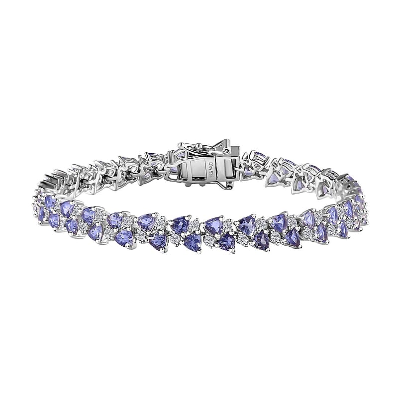 Tanzanite and Moissanite Bracelet in Platinum Over Sterling Silver (7.25 In) 11.50 ctw