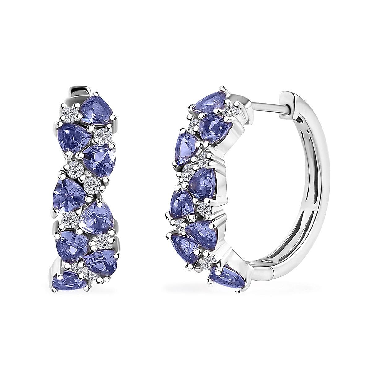 Tanzanite and Moissanite Hoop Earrings in Platinum Over Sterling Silver 2.30 ctw