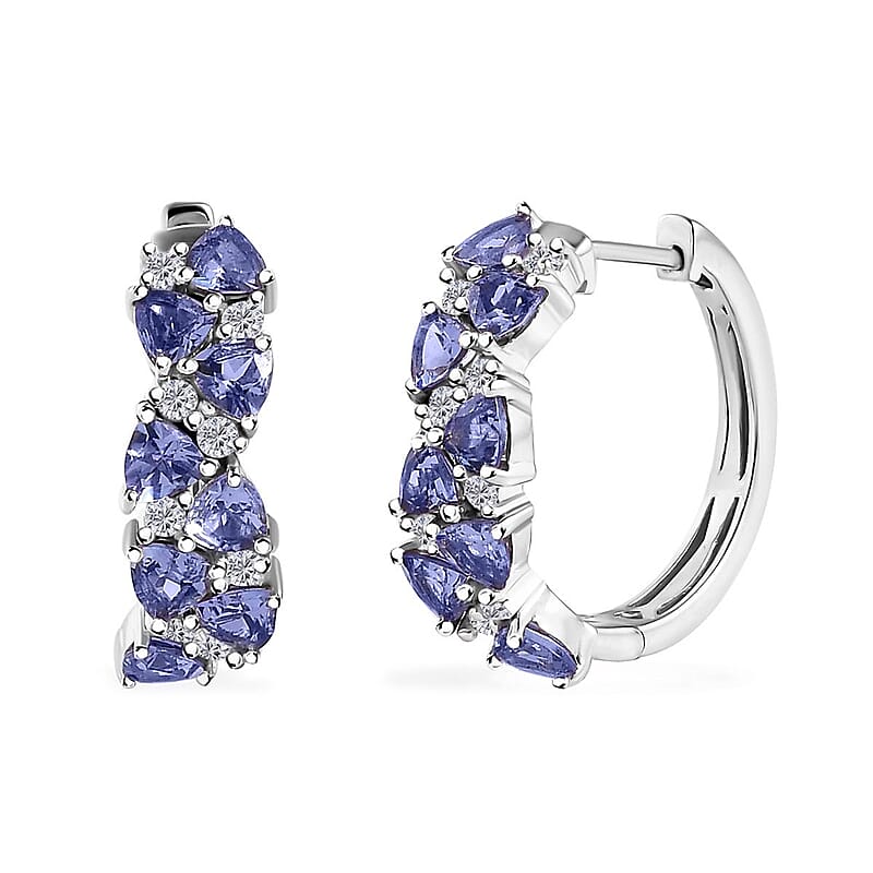 Tanzanite and Moissanite Hoop Earrings in Platinum Over Sterling Silver 2.30 ctw