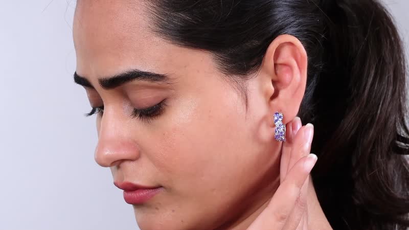 Tanzanite, Moissanite Hoop Earrings in Platinum Over Sterling Silver 2.30 ctw