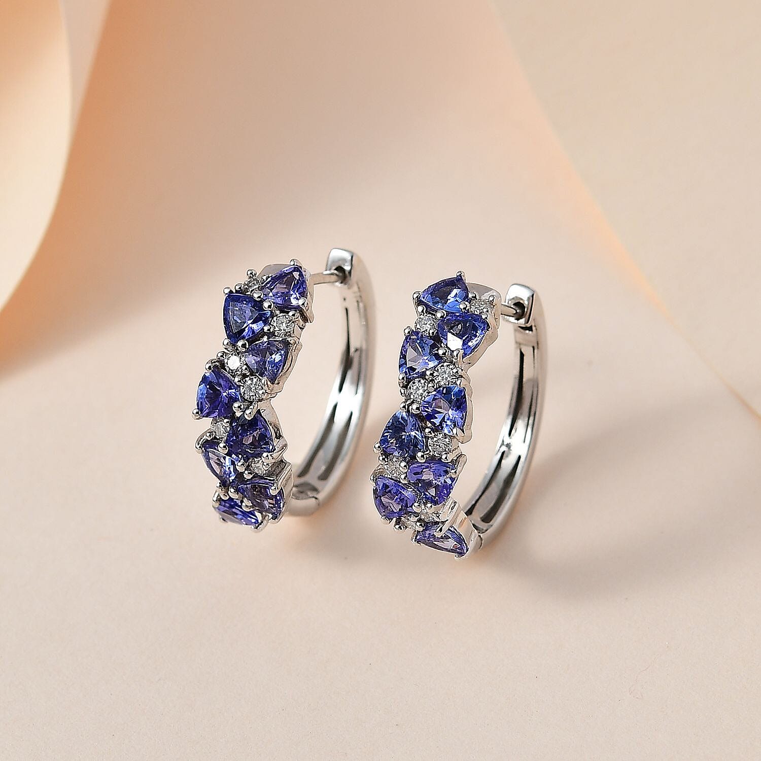 Tanzanite and Moissanite Hoop Earrings in Platinum Over Sterling Silver 2.30 ctw