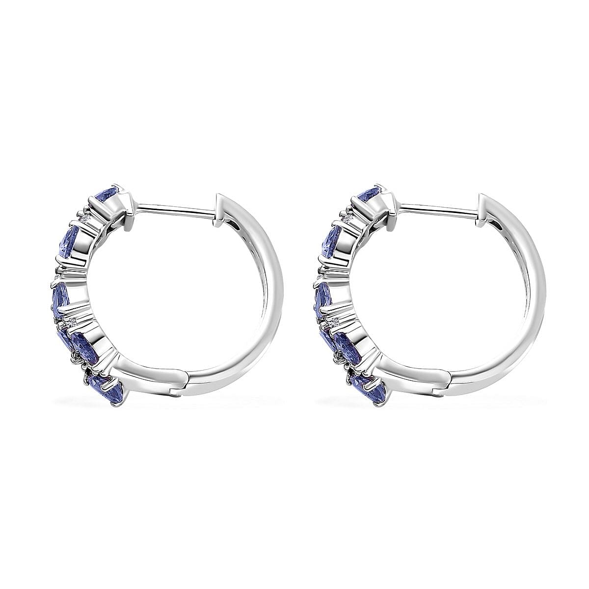 Tanzanite, Moissanite Hoop Earrings in Platinum Over Sterling Silver 2.30 ctw image number 3