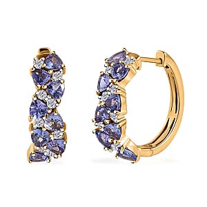 Tanzanite and Moissanite Hoop Earrings in Vermeil Yellow Gold Over Sterling Silver 2.30 ctw