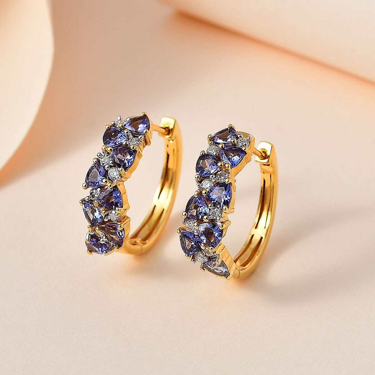 Tanzanite and Moissanite Hoop Earrings in Vermeil Yellow Gold Over Sterling Silver 2.30 ctw image number 1