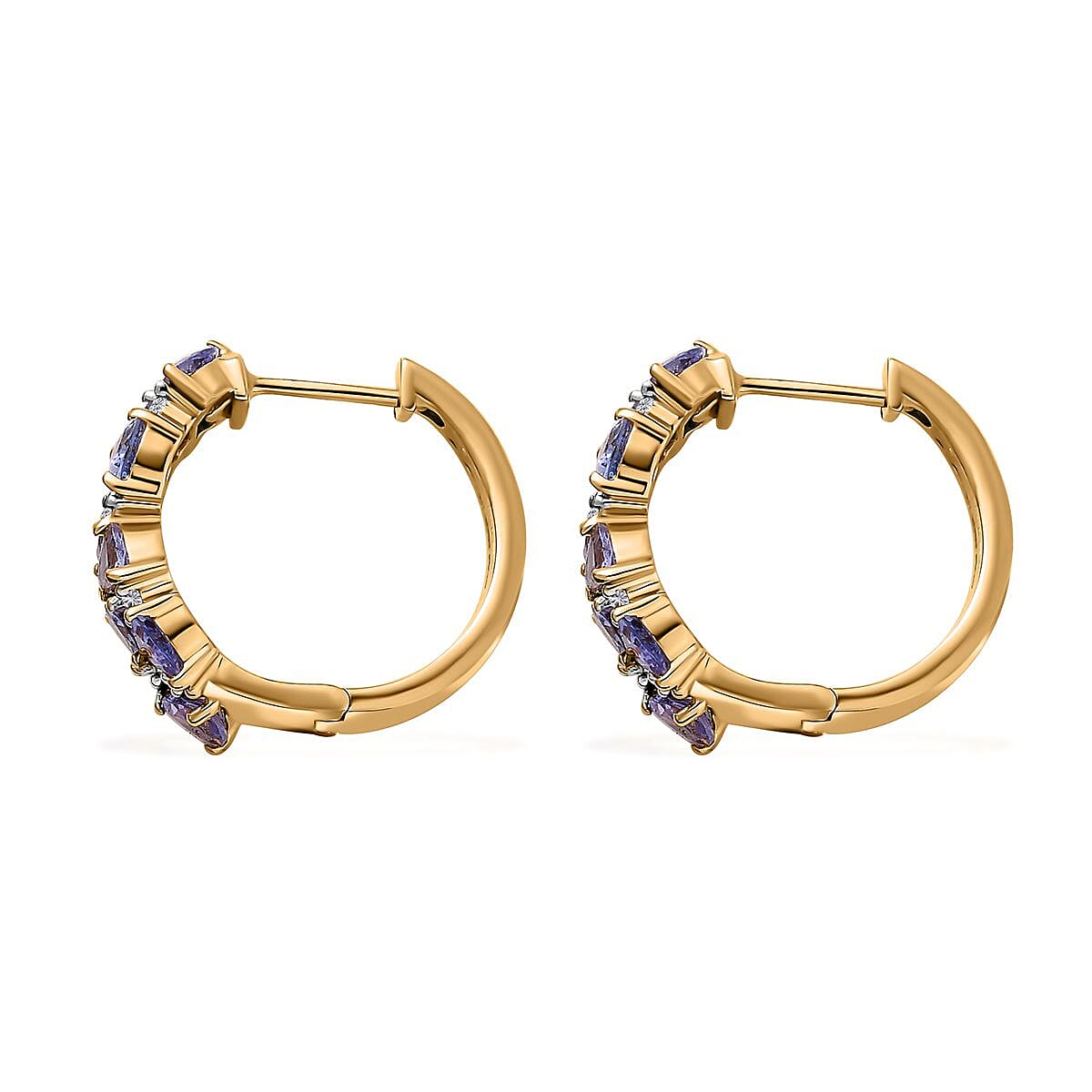 Tanzanite and Moissanite Hoop Earrings in Vermeil Yellow Gold Over Sterling Silver 2.30 ctw image number 3