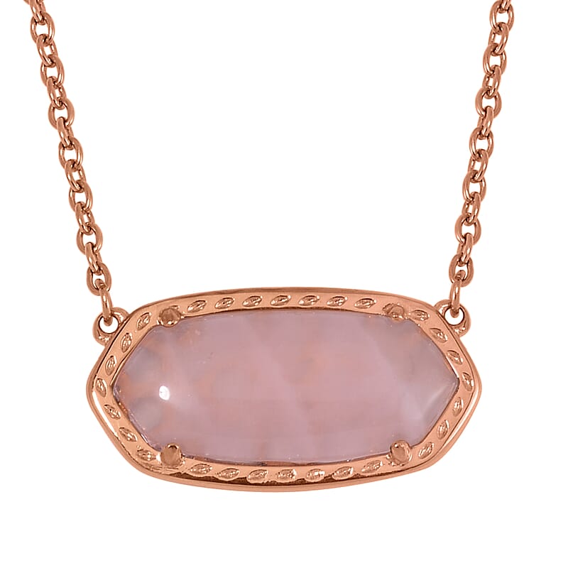 Evertrue Galilea Rose Quartz Necklace 20-22 Inches in ION Plated RG Stainless Steel 15.00 ctw