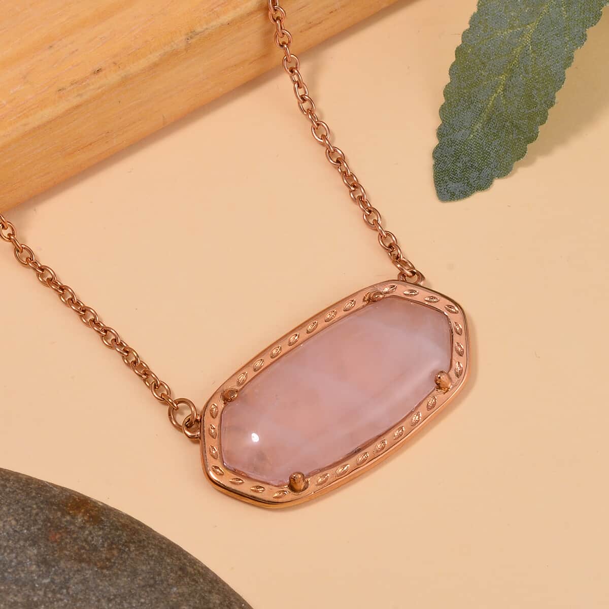 Evertrue Galilea Rose Quartz Necklace 20-22 Inches in ION Plated RG Stainless Steel 15.00 ctw image number 1