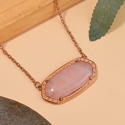 Evertrue Galilea Rose Quartz Necklace 20-22 Inches in ION Plated RG Stainless Steel 15.00 ctw