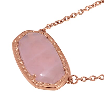 Evertrue Galilea Rose Quartz Necklace 20-22 Inches in ION Plated RG Stainless Steel 15.00 ctw