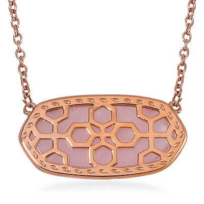 Evertrue Galilea Rose Quartz Necklace 20-22 Inches in ION Plated RG Stainless Steel 15.00 ctw