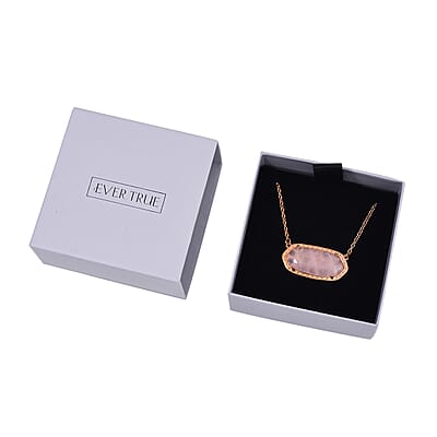 Evertrue Galilea Rose Quartz Necklace 20-22 Inches in ION Plated RG Stainless Steel 15.00 ctw