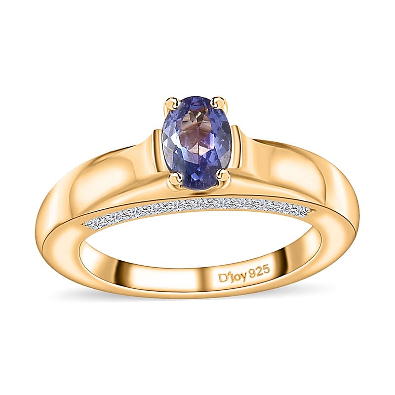 Tanzanite and White Zircon Ring in Vermeil Yellow Gold Over Sterling Silver (Size 10.0) 1.20 ctw
