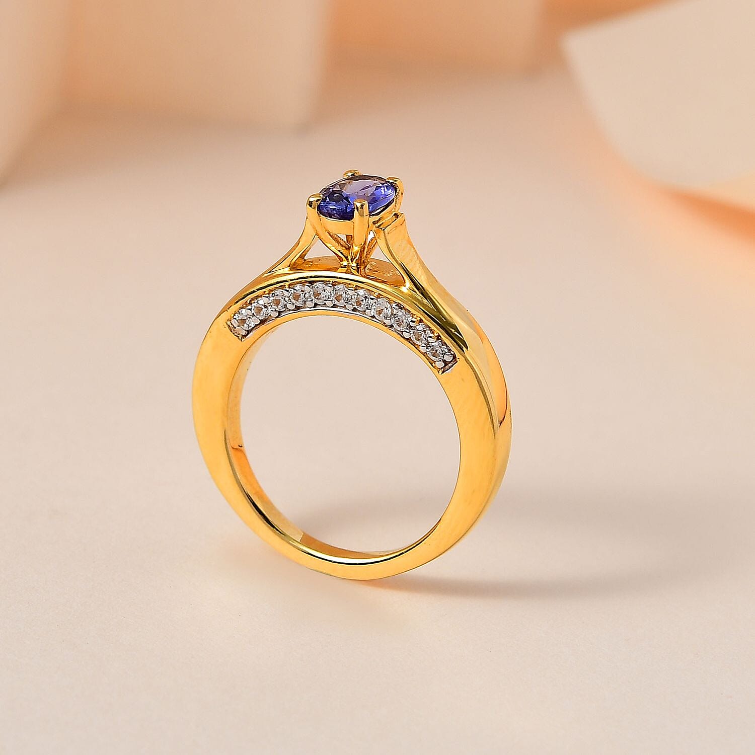 Tanzanite and White Zircon Ring in Vermeil Yellow Gold Over Sterling Silver (Size 10.0) 1.20 ctw