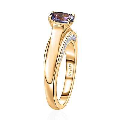 Tanzanite and White Zircon Ring in Vermeil Yellow Gold Over Sterling Silver (Size 10.0) 1.20 ctw